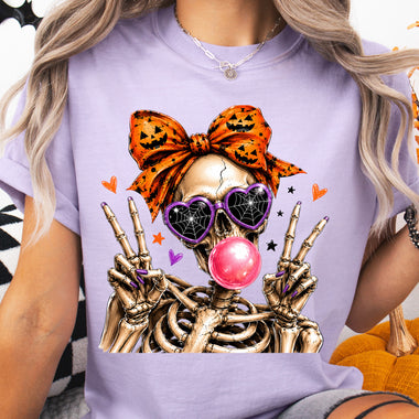 Skeleton with Bubble Gum Halloween DTF Transfer DTF Heat Press Transfer from Sweet Tee Transfers