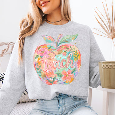 Teach Pastel Apple DTF Transfer DTF Heat Press Transfer from Sweet Tee Transfers