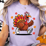 Running Turkey with Sneakers and Fall Leaves DTF Transfer DTF Heat Press Transfer from Sweet Tee Transfers