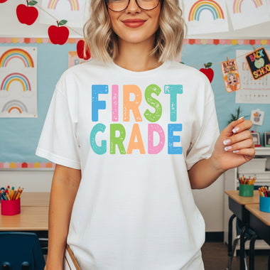 Back to School Pastel Bold Letters First Grade DTF Transfer DTF Heat Press Transfer from Sweet Tee Transfers