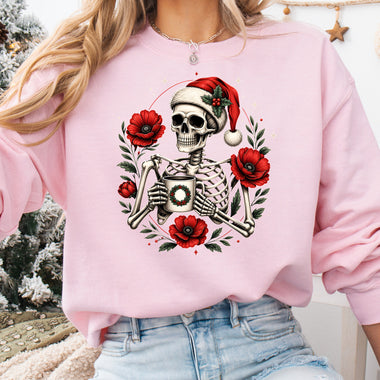 Christmas Skeleton with Coffee DTF Transfer DTF Heat Press Transfer from Sweet Tee Transfers