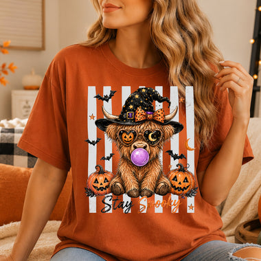 Stay Spooky Cow with Gum Striped DTF Transfer DTF Heat Press Transfer from Sweet Tee Transfers