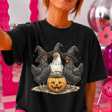 Halloween Chickens Witch Hats Pumpkin DTF Transfer DTF Heat Press Transfer from Sweet Tee Transfers