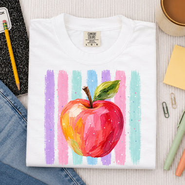 Apple Striped Watercolor DTF Transfer DTF Heat Press Transfer from Sweet Tee Transfers