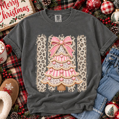 Pink Christmas Tree Leopard Stripes DTF Transfer DTF Heat Press Transfer from Sweet Tee Transfers