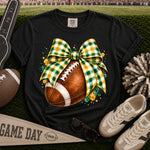Yellow and Green Gingham Bow Football DTF Transfer DTF Heat Press Transfer from Sweet Tee Transfers