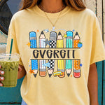 Custom Blue Pencils Back to School Split Name DTF Transfer DTF Heat Press Transfer from Sweet Tee Transfers