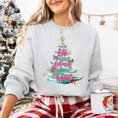 Oh Come Let Us Adore Him Tree DTF Transfer DTF Heat Press Transfer from Sweet Tee Transfers