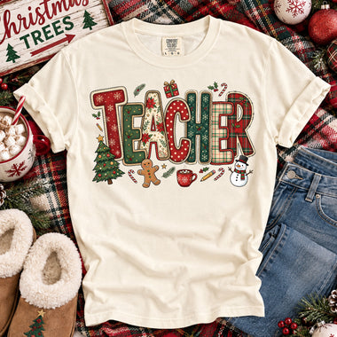 Patchwork Teacher Christmas DTF Transfer DTF Heat Press Transfer from Sweet Tee Transfers