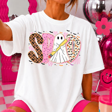 SPED Halloween Ghost Holding Pencil DTF Transfer DTF Heat Press Transfer from Sweet Tee Transfers