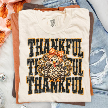 Thankful Stacked Leopard Turkey DTF Transfer DTF Heat Press Transfer from Sweet Tee Transfers