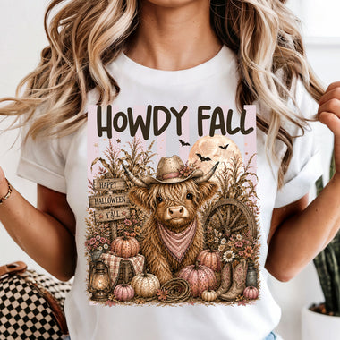 Preppy Howdy Fall Highland Cow Pink Pumpkins DTF Transfer DTF Heat Press Transfer from Sweet Tee Transfers
