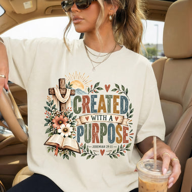 Created with a Purpose Jeremiah 29:11 Floral Cross DTF Transfer DTF Heat Press Transfer from Sweet Tee Transfers