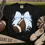 Light Blue Gingham Bow Football DTF Transfer DTF Heat Press Transfer from Sweet Tee Transfers