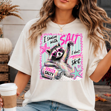 I Season With Salt Raccoon DTF Transfer DTF Heat Press Transfer from Sweet Tee Transfers