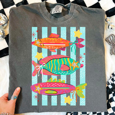 3 Fish Star Eyes Striped DTF Transfer DTF Heat Press Transfer from Sweet Tee Transfers