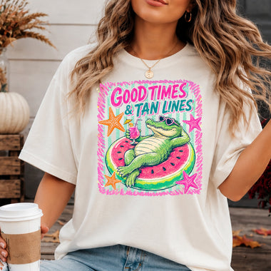 Good Times and Tan Lines Alligator Striped DTF Transfer DTF Heat Press Transfer from Sweet Tee Transfers