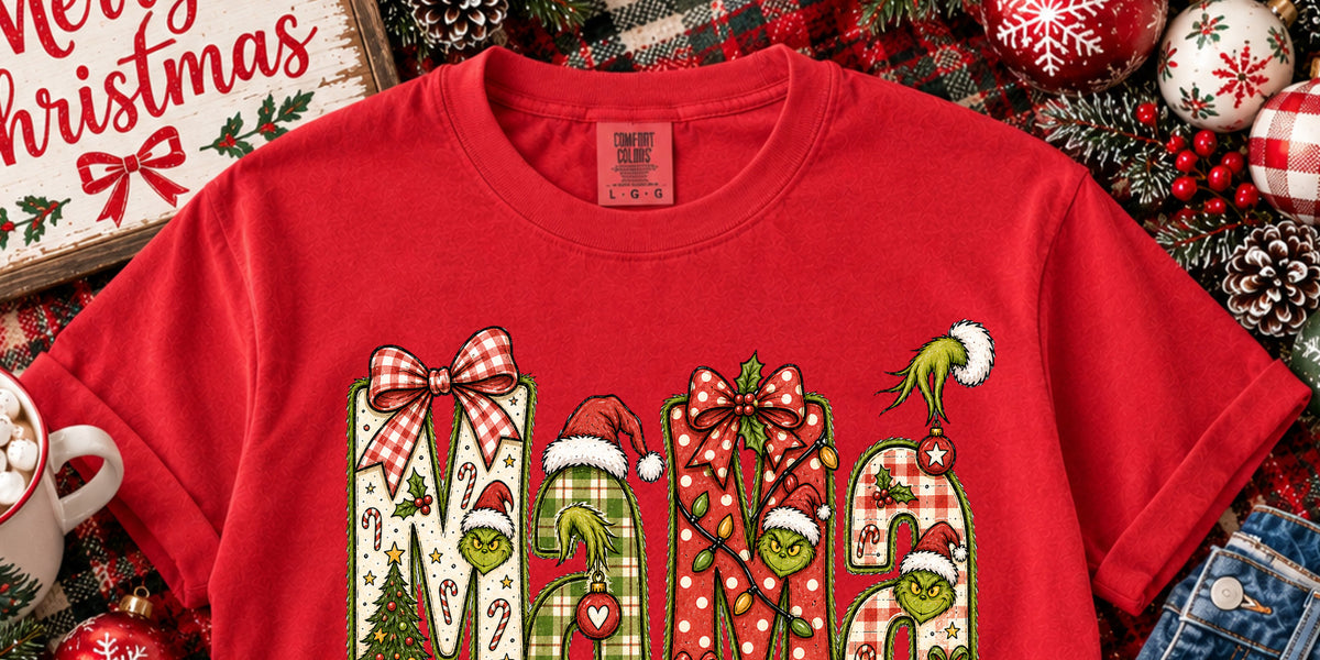 Grinch Mama Christmas Plaid Ready to Press DTF Transfer – Sweet Tee ...