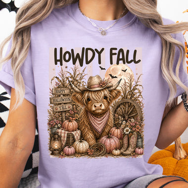 Preppy Howdy Fall Highland Cow Pink Pumpkins DTF Transfer DTF Heat Press Transfer from Sweet Tee Transfers