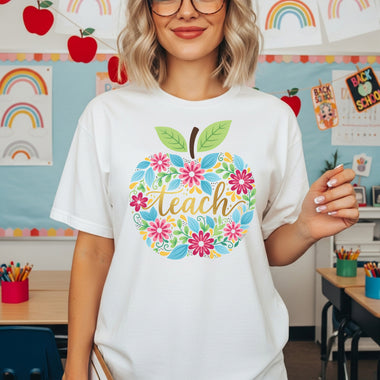 Floral Gold Teach Apple DTF Transfer DTF Heat Press Transfer from Sweet Tee Transfers