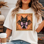 Retro Halloween Stamp Bat with Purple Bow DTF Transfer DTF Heat Press Transfer from Sweet Tee Transfers