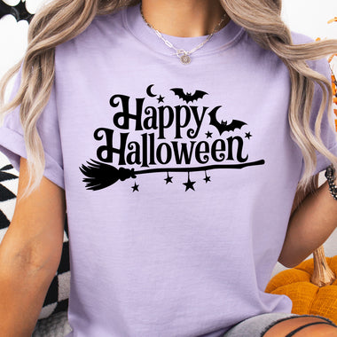 Happy Halloween with Broom DTF Transfer DTF Heat Press Transfer from Sweet Tee Transfers