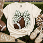Sage and White Gingham Bow Football DTF Transfer DTF Heat Press Transfer from Sweet Tee Transfers
