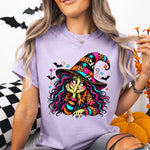 Colorful Witch with Bats DTF Transfer DTF Heat Press Transfer from Sweet Tee Transfers