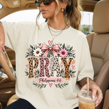 Pray Philippians 4:6 Floral Leopard DTF Transfer DTF Heat Press Transfer from Sweet Tee Transfers