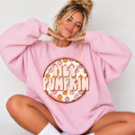 Hey Pumpkin Fall Circle Girl Pink Orange DTF Transfer DTF Heat Press Transfer from Sweet Tee Transfers
