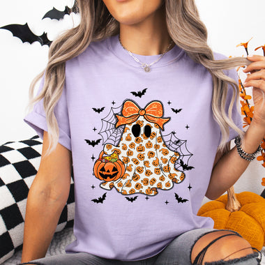 Girl Ghost with Bow and Pumpkin DTF Transfer DTF Heat Press Transfer from Sweet Tee Transfers