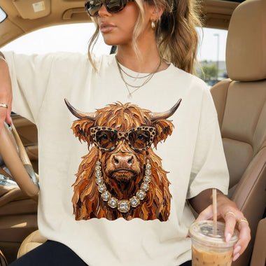 Glam Highland Cow DTF Transfer DTF Heat Press Transfer from Sweet Tee Transfers