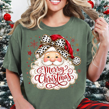 Merry Christmas Santa with Bow DTF Transfer DTF Heat Press Transfer from Sweet Tee Transfers