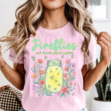 Fireflies and Front Porch Nights Striped DTF Transfer DTF Heat Press Transfer from Sweet Tee Transfers
