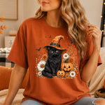 Halloween Black Cat Witch Hat Floral Pumpkin DTF Transfer DTF Heat Press Transfer from Sweet Tee Transfers