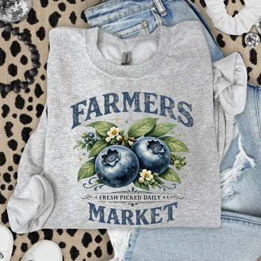Blueberry Farmers Market Fresh Picked Daily DTF Transfer DTF Heat Press Transfer from Sweet Tee Transfers