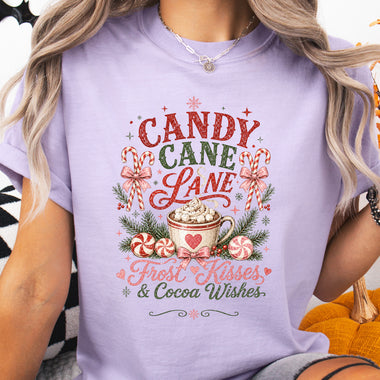Candy Cane Lane Frost Kisses and Cocoa Wishes DTF Transfer DTF Heat Press Transfer from Sweet Tee Transfers