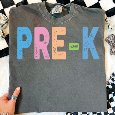 Back to School Pastel Bold Letters Pre-K DTF Transfer DTF Heat Press Transfer from Sweet Tee Transfers