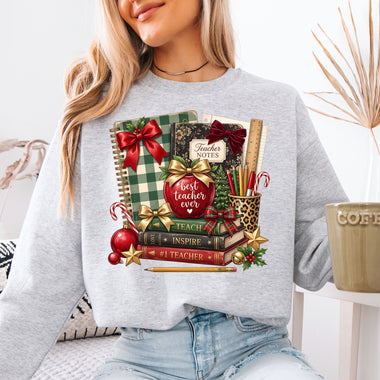 Best Teacher Ever Christmas DTF Transfer DTF Heat Press Transfer from Sweet Tee Transfers
