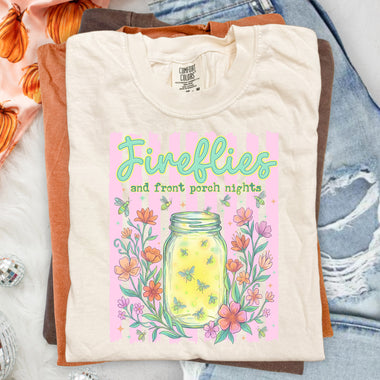 Fireflies and Front Porch Nights Striped DTF Transfer DTF Heat Press Transfer from Sweet Tee Transfers