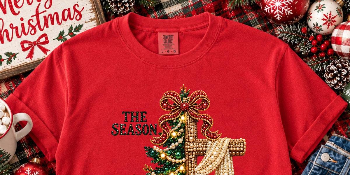 Christmas Cross Tree Pearl Bow Ready to Press DTF Transfer – Sweet Tee ...