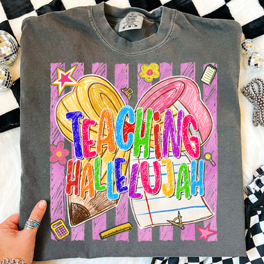 Teaching Hallelujah Striped DTF Transfer DTF Heat Press Transfer from Sweet Tee Transfers