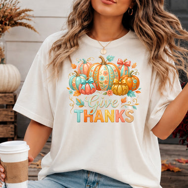 Give Thanks Pumpkin Fall DTF Transfer DTF Heat Press Transfer from Sweet Tee Transfers