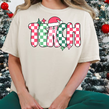 Teach Christmas Checkered DTF Transfer DTF Heat Press Transfer from Sweet Tee Transfers