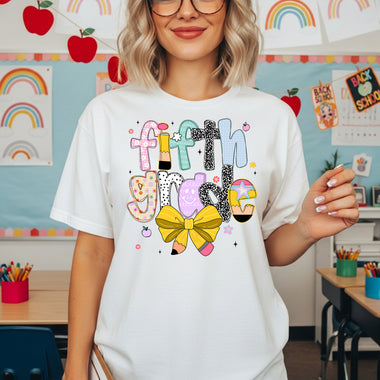 Back to School Pencil Bow Fifth Grade DTF Transfer DTF Heat Press Transfer from Sweet Tee Transfers