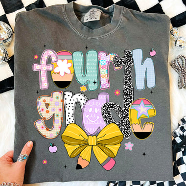 Back to School Pencil Bow Fourth Grade DTF Transfer DTF Heat Press Transfer from Sweet Tee Transfers