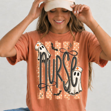 Halloween Ghost Nurse Striped Light DTF Transfer DTF Heat Press Transfer from Sweet Tee Transfers