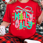 Holly Jolly With Bright Bow DTF Transfer DTF Heat Press Transfer from Sweet Tee Transfers