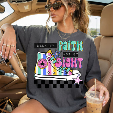 Walk by Faith Not by Sight Checkered DTF Transfer DTF Heat Press Transfer from Sweet Tee Transfers