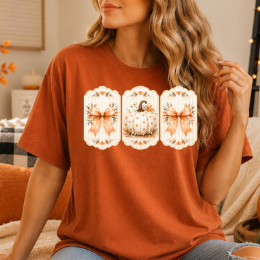 Bow and Pumpkin Panels with Dots DTF Transfer DTF Heat Press Transfer from Sweet Tee Transfers